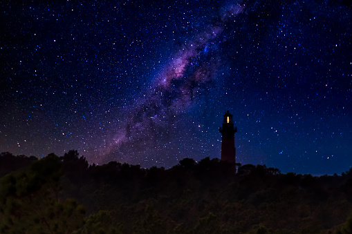 A composite of Currituck Beach Light and the Milky Way. Carolla, N.C.