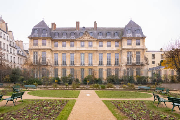 Paris, France, December 5th, 2019, the Picasso museum in the Marais, beautiful mansion, view from the public garden