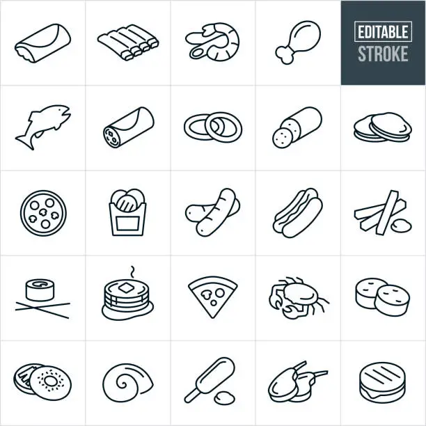 Vector illustration of Food Thin Line Icons - Editable Stroke