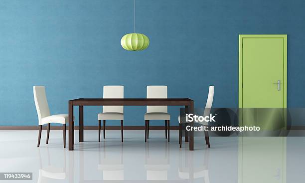 Modern Dining Room Stock Photo - Download Image Now - Apartment, Blue, Building Entrance