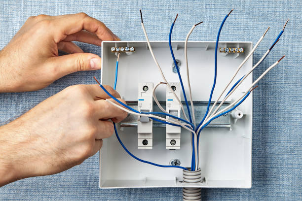 istock Connect electrical neutral wire to terminal block. 1194341647