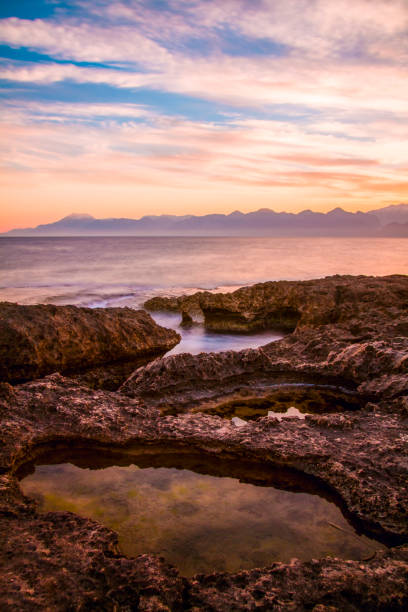 istock sunset and reflection of puddles on the beach 1194341684
