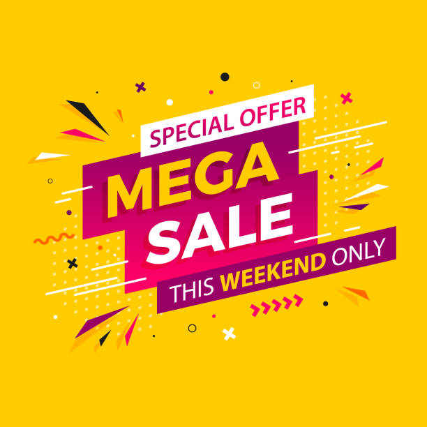 Bright modern Mega Sale banner for advertising discounts. Vector template for design special offer poster. Bright modern Mega Sale banner for advertising discounts. Vector template for design special offer poster. sale stock illustrations