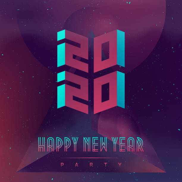 istock Happy New Year 2020 party. Futuristic design poster with abstract elements in dark space. Applicable for covers, placards, music posters and dj flyers. Vector illustration. 1194343803