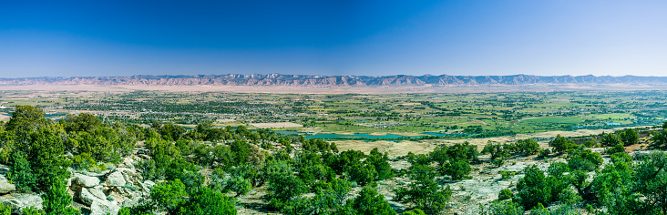A panoramic photo of Grand Mesa from the Colorado National Monument.