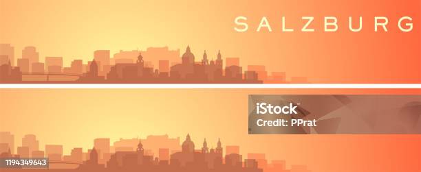 Salzburg Vackra Skyline Scenery Banner-vektorgrafik och fler bilder på Bakgrund - Bakgrund, Baner - Skylt, Berömd plats