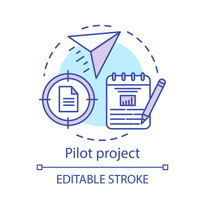Pilot project concept icon. Startup. Business plan. Movement to goal. Start program. Strategic management idea thin line illustration. Vector isolated outline drawing. Editable stroke