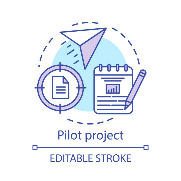 Pilot project concept icon Pilot project concept icon. Startup. Business plan. Movement to goal. Start program. Strategic management idea thin line illustration. Vector isolated outline drawing. Editable stroke general manager stock illustrations