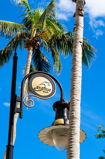 Scenic fifth avenue cityscape in the popular downtown district in Naples, Florida.