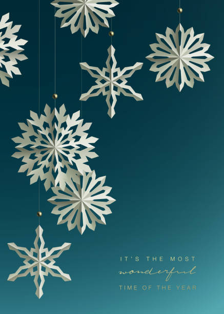 Holiday greeting card design. Winter Background with paper Snowflakes. vector art illustration
