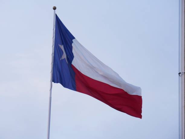istock Flag of Texas State against white skies 1194377976