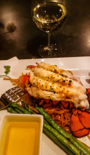 istock Vertical view of  platter with lobster tail dinner 1194380375