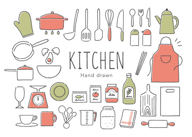 Kitchen tools Kitchen tools cooking utensil domestic kitchen kitchen utensil chef stock illustrations