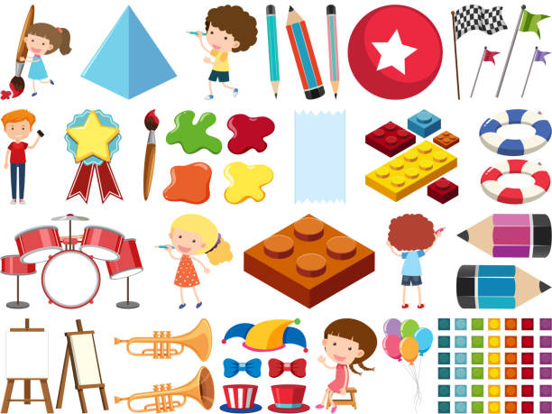 istock Set of isolated objects of kids and stationeries 1194385733