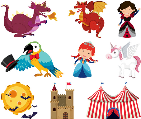 Fairytale characters on white background illustration