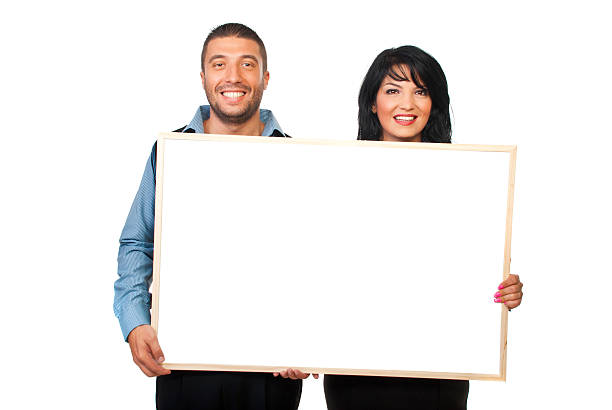 istock Two corporate people with blank banner 119438666