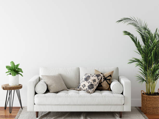 istock Wall mockup. Coastal Scandinavian interior style. 3d rendering, 3d illustration 1194387596