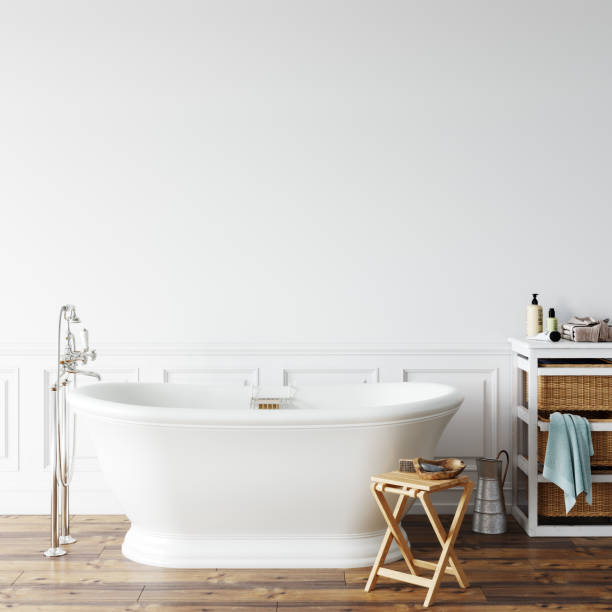 istock Wall mockup. Coastal Scandinavian interior style. 3d rendering, 3d illustration 1194387624