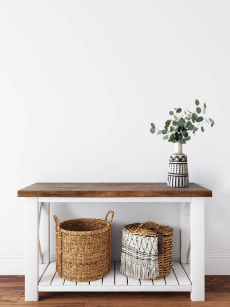 istock Wall mockup. Coastal Scandinavian interior style. 3d rendering, 3d illustration 1194387641