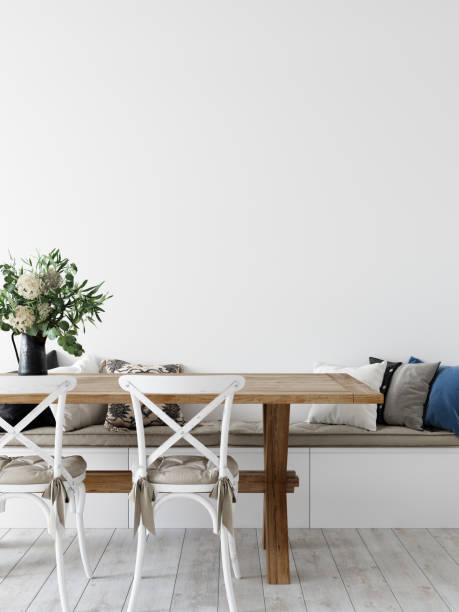 istock Wall mockup. Coastal Scandinavian interior style. 3d rendering, 3d illustration 1194387651