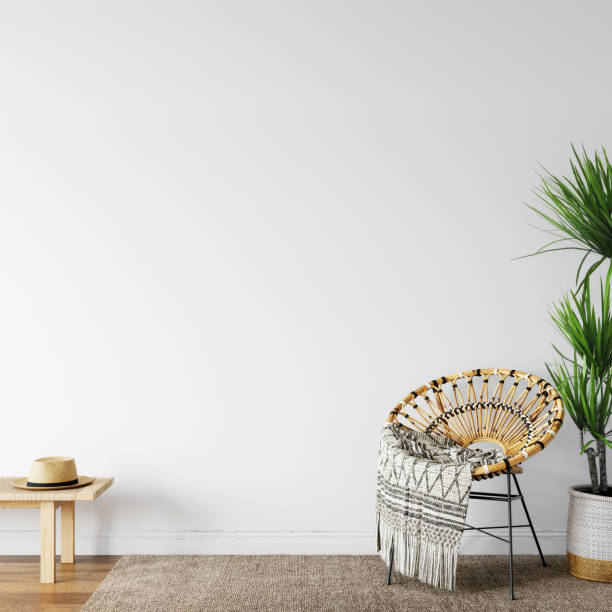 istock Wall mockup. Coastal Scandinavian interior style. 3d rendering, 3d illustration 1194387652
