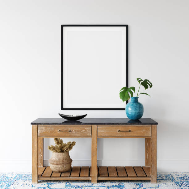 istock Frame mockup. Coastal Scandinavian interior style. 3d rendering, 3d illustration 1194388379