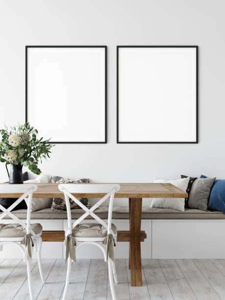 istock Frame mockup. Coastal Scandinavian interior style. 3d rendering, 3d illustration 1194388391