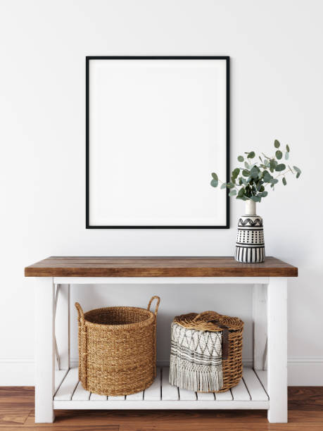 istock Frame mockup. Coastal Scandinavian interior style. 3d rendering, 3d illustration 1194388403