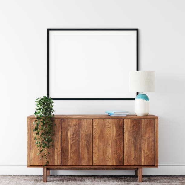 istock Frame mockup. Coastal Scandinavian interior style. 3d rendering, 3d illustration 1194388405
