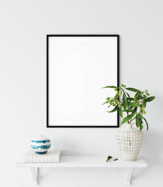 istock Frame mockup. Coastal Scandinavian interior style. 3d rendering, 3d illustration 1194388412