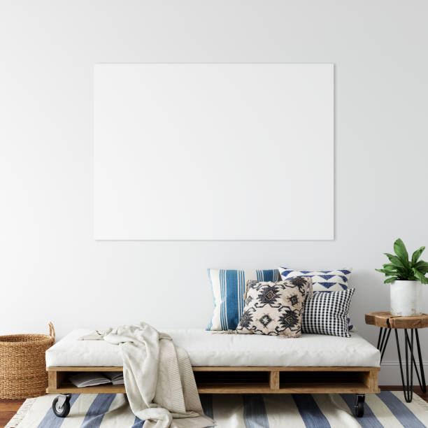 istock Canvas mockup. Coastal Scandinavian interior. 3d rendering, 3d illustration 1194388438