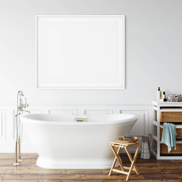 istock Frame mockup. Coastal Scandinavian interior style. 3d rendering, 3d illustration 1194388445
