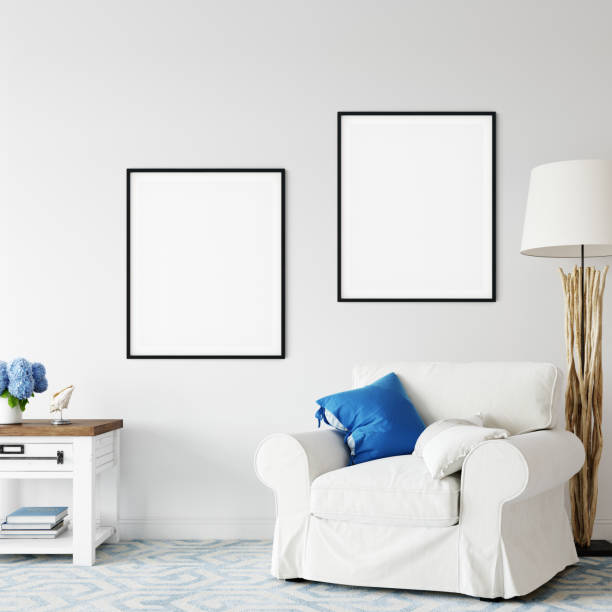 istock Frame mockup. Coastal Scandinavian interior style. 3d rendering, 3d illustration 1194388463