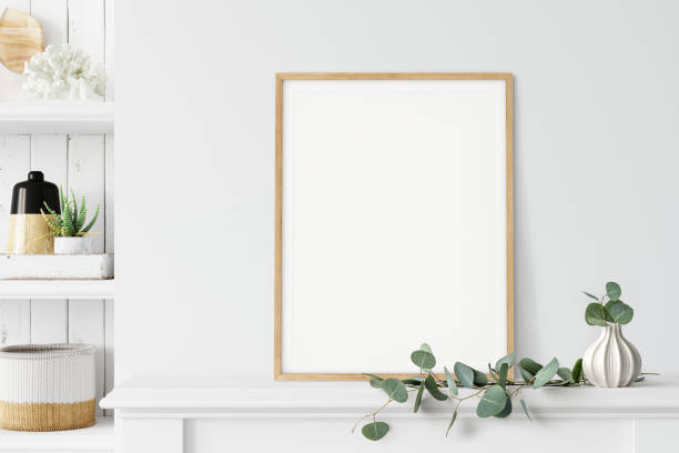 istock Frame mockup. Coastal Scandinavian interior style. 3d rendering, 3d illustration 1194388465