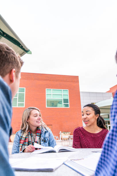 istock Group of Students Having Fun Studying Together Outdoors in Winter on University Campus 1194390283