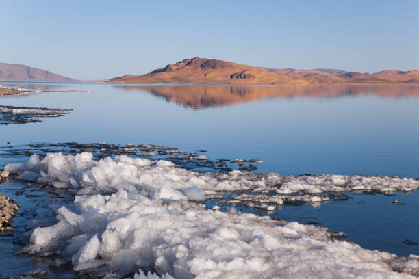 istock lake in mongolia with snow and hills at background 1194394082