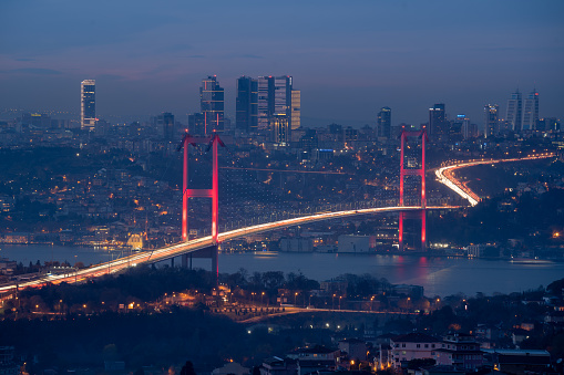 Istanbul Night Bosphorus Bridge stock photo