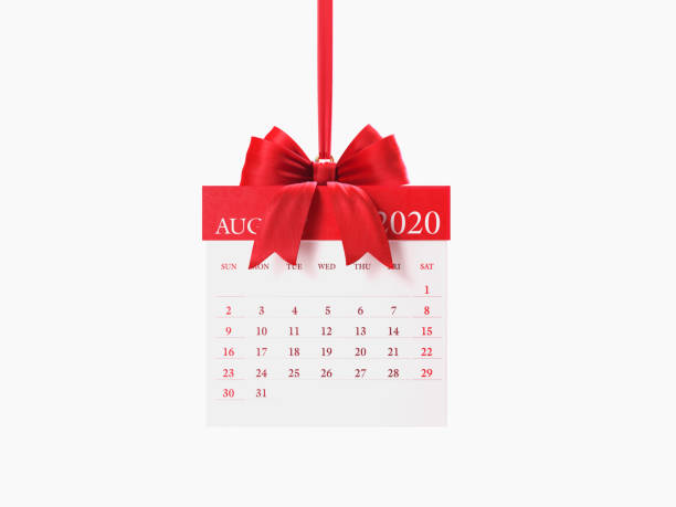 istock 2020 Monthly Red Gift Box Shaped Calendar: August 1194394985