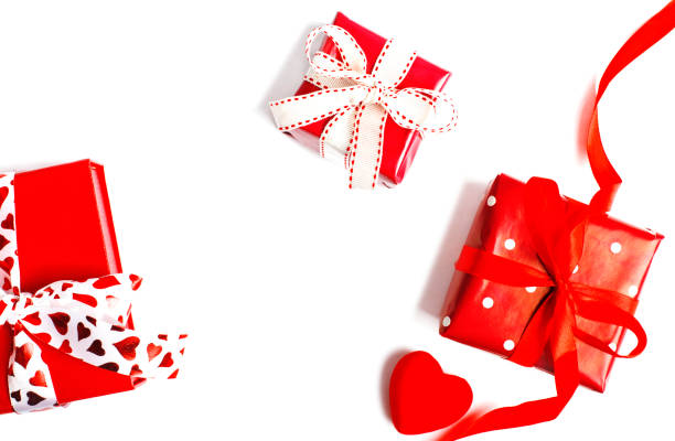 istock Red gift boxes isolated on white background. Valentines day concept. 1194399295