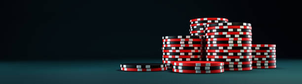 poker chips on table. 3d render - felt blue textured textile imagens e fotografias de stock