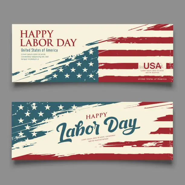 Vector illustration of Happy Labor day flag of america vector, brush stroke vintage collections