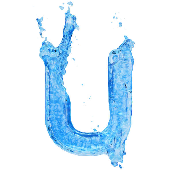 Uppercase letter U made by water with drops and splashes isolated on white background Uppercase letter U made by water with drops and splashes isolated on white background capital letter photos stock pictures, royalty-free photos & images