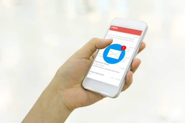 istock Hand of female checking application email on smart phone. Notification new messages on mobile smartphone 1194407125