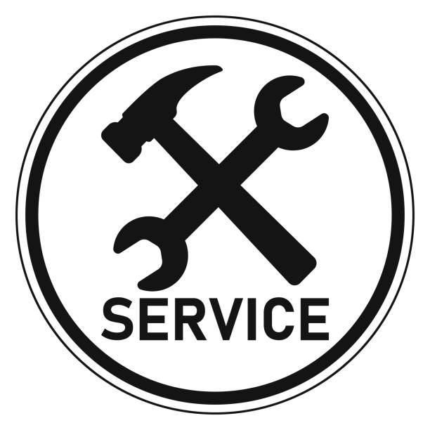 icon logo service center repair and customer service vector sign service wrench and hammer, repair service and support icon logo service center repair and customer service, vector sign service wrench and hammer, repair service and support central european time stock illustrations