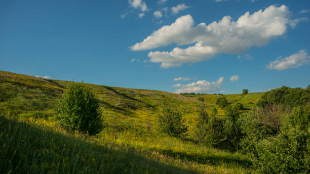 istock Clouds of meadows and forests, panoramic landscape in the countryside. 1194411536