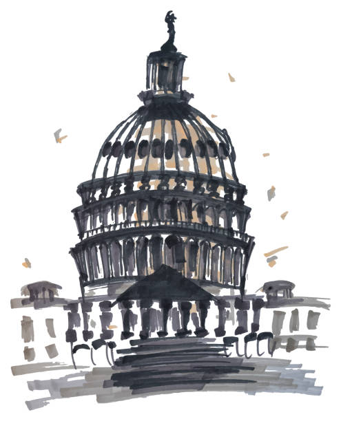 illustrations, cliparts, dessins animés et icônes de bâtiment non até du capitole des états, washington dc. croquis de marqueurs rugueux bâclés avec le modèle de caricature. - capitales internationales
