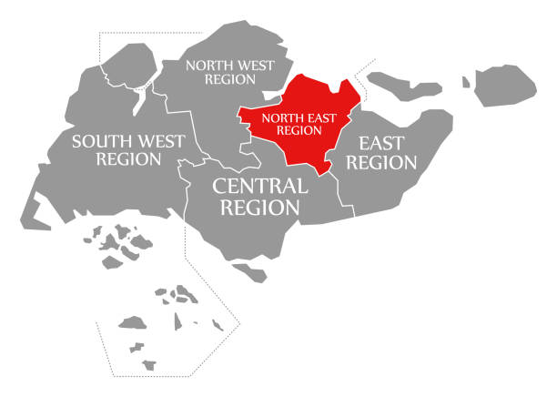 region północno-wschodni czerwony wyróżniony na mapie singapuru - borough of north east stock illustrations