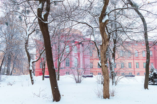 Pittsburgh, USA.    December 27, 2020Large old houses on Negley Avenue in city after snow storm.