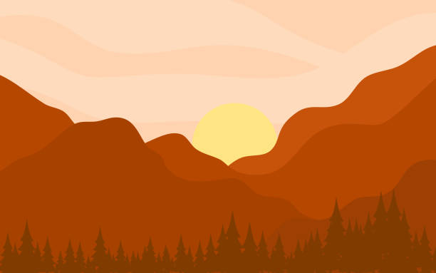 ilustrações, clipart, desenhos animados e ícones de fundo da paisagem da natureza do vetor com montanha e grama. - tree silhouette meadow horizon over land