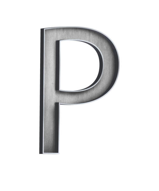 istock wooden letter with metal outer frame letter P 1194418110